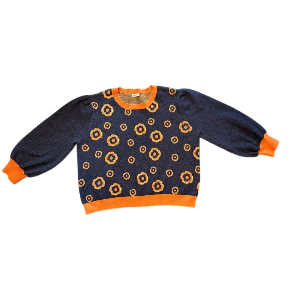 Saint Geraldine Size XL BLUE/ORANGE KNIT SWEATER // Daisy Daze Print